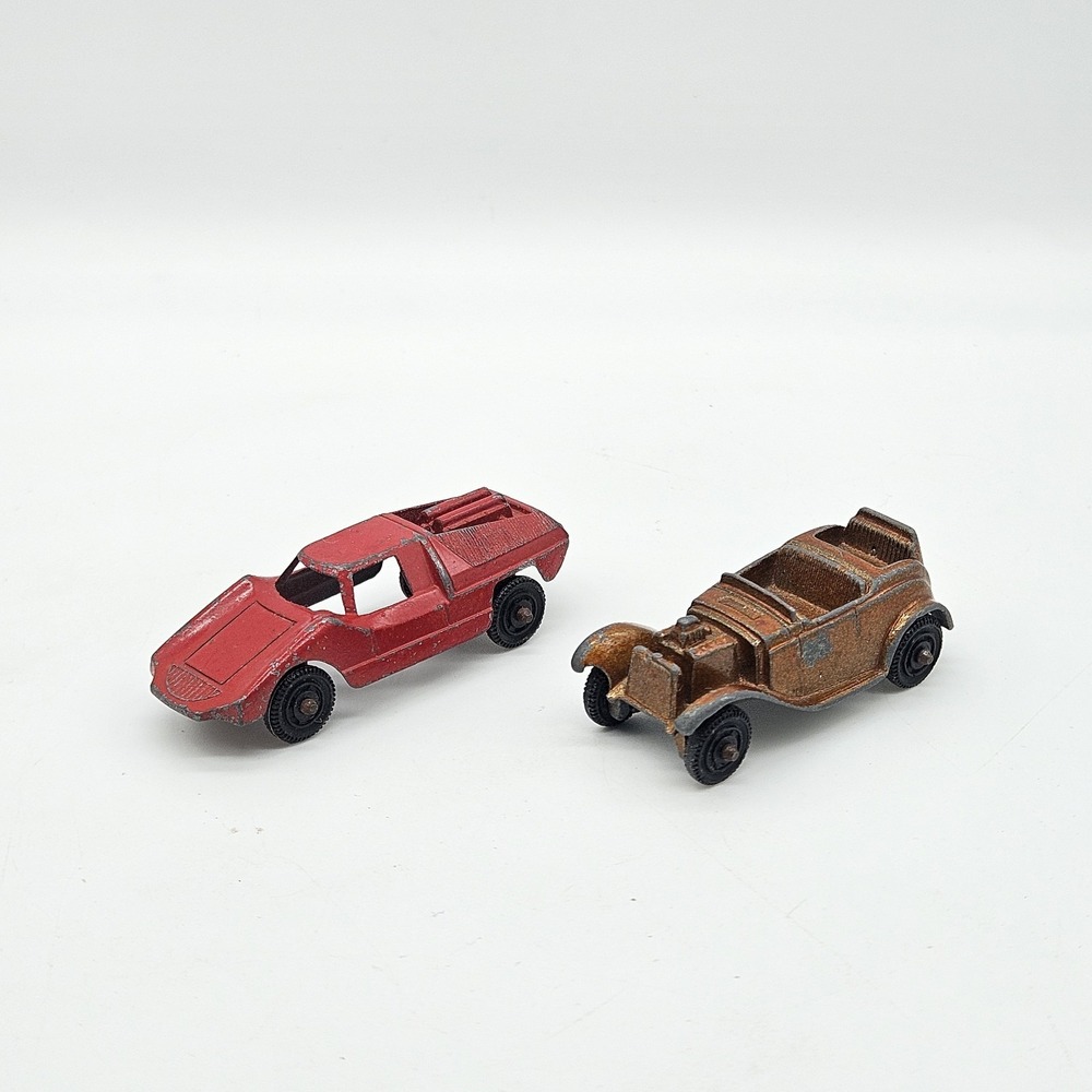 Vintage Tootsietoy Lot of 2 Diecast Cars - Red Fiat Abarth & Bronze Roadster